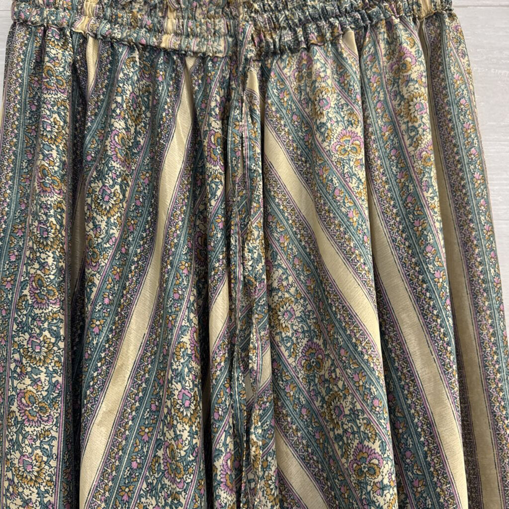 Cream/ Blue Print Unlined Maxi Skirt 2