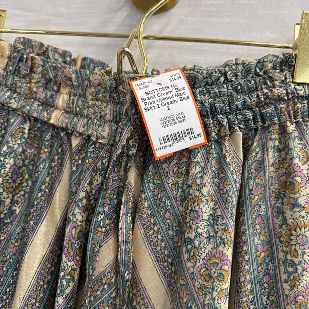 Cream/ Blue Print Unlined Maxi Skirt 2