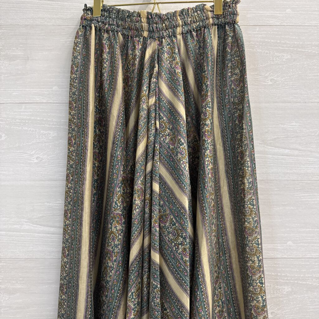 Cream/ Blue Print Unlined Maxi Skirt 2