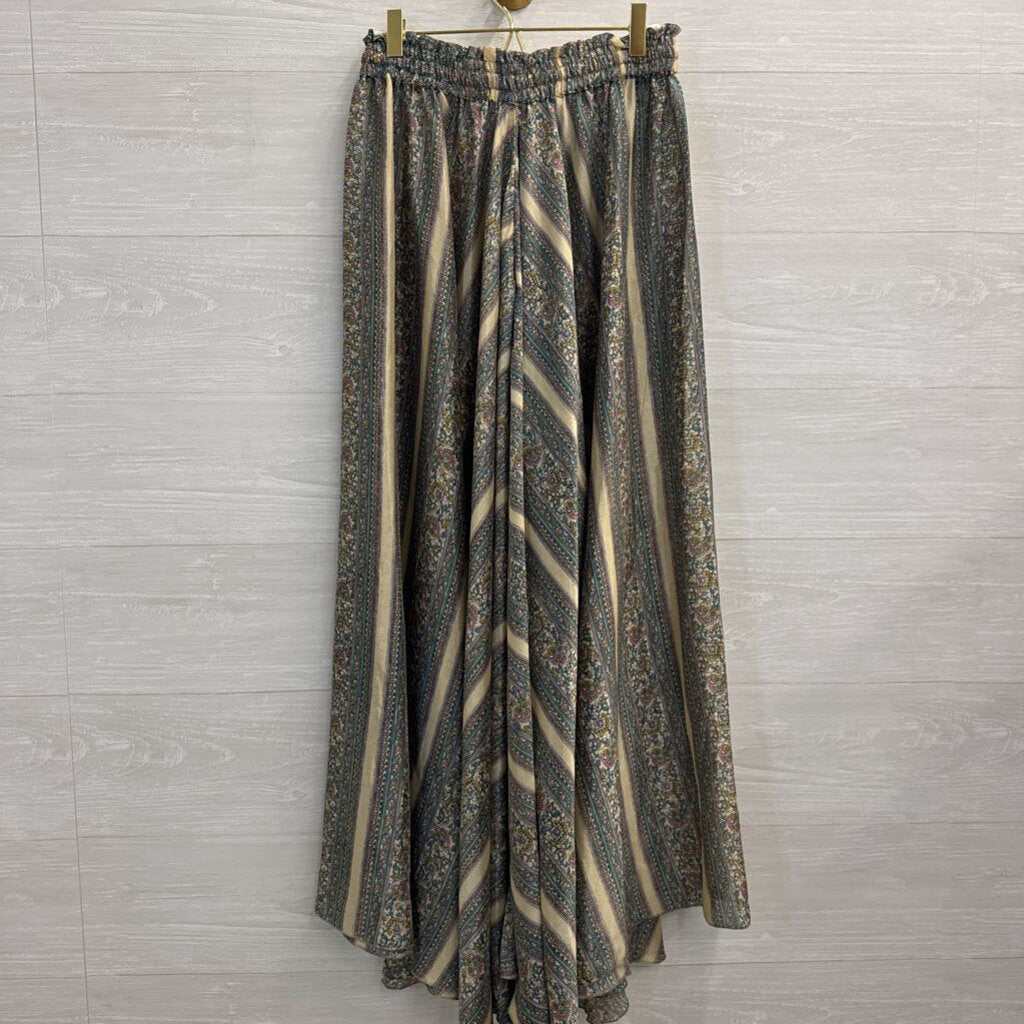 Cream/ Blue Print Unlined Maxi Skirt 2