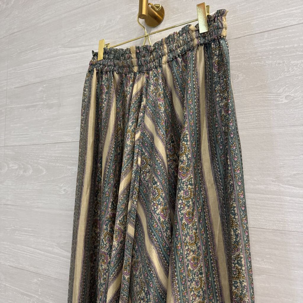 Cream/ Blue Print Unlined Maxi Skirt 2