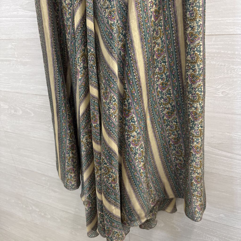 Cream/ Blue Print Unlined Maxi Skirt 2