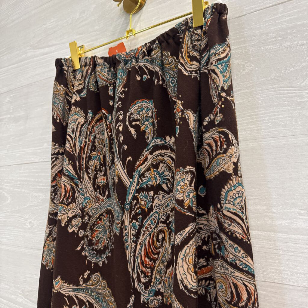 Brown/ Multi Print Maxi Skirt Medium
