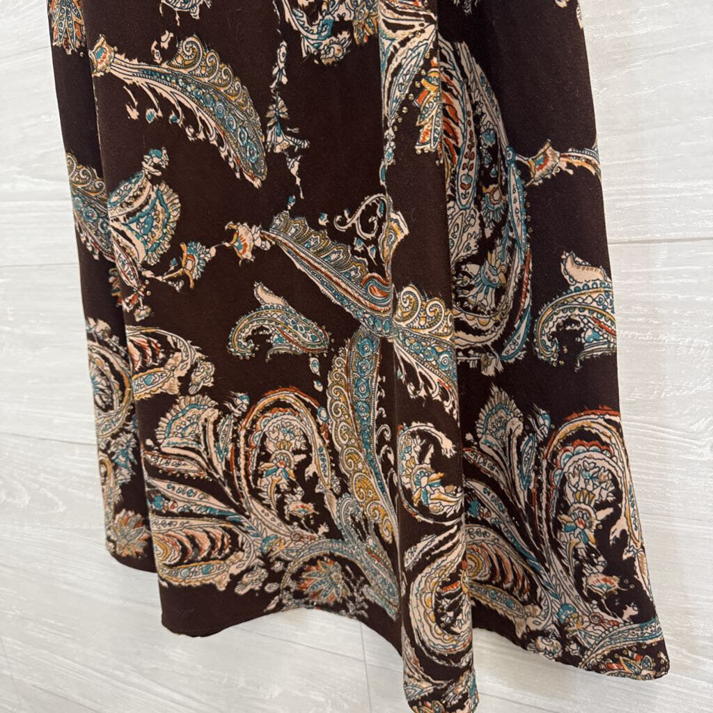 Brown/ Multi Print Maxi Skirt Medium