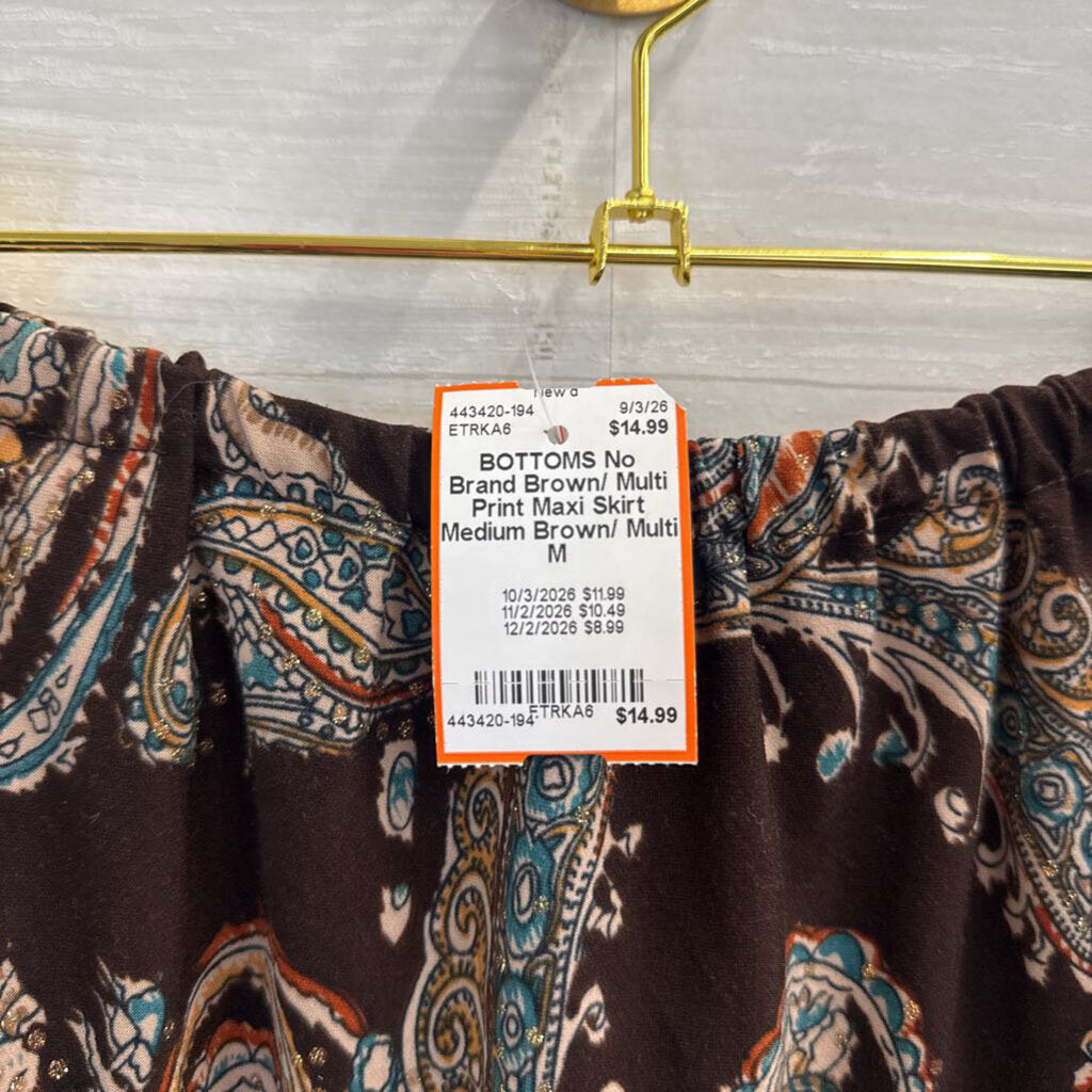 Brown/ Multi Print Maxi Skirt Medium