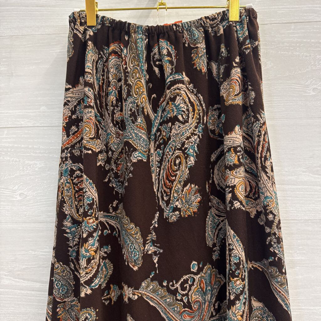 Brown/ Multi Print Maxi Skirt Medium