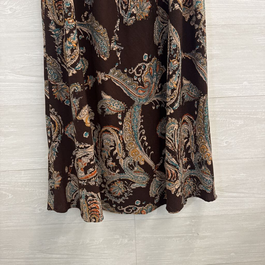 Brown/ Multi Print Maxi Skirt Medium