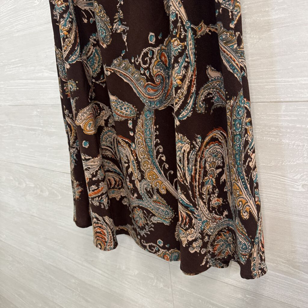 Brown/ Multi Print Maxi Skirt Medium