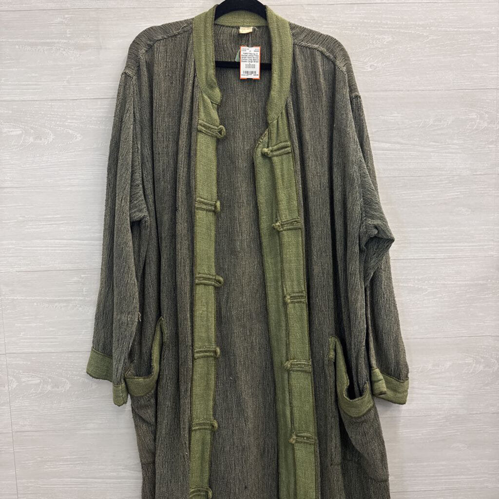 Tribe Green Hand Woven Cotton Long Sleeve Duster Large