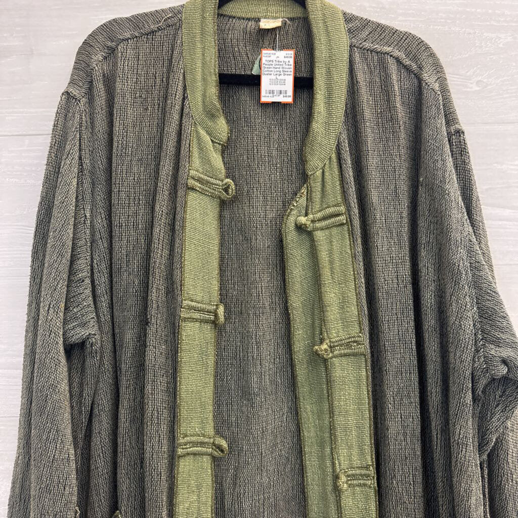 Tribe Green Hand Woven Cotton Long Sleeve Duster Large
