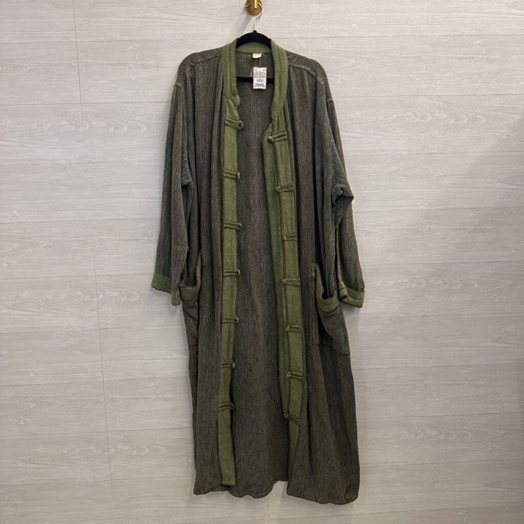 Tribe Green Hand Woven Cotton Long Sleeve Duster Large