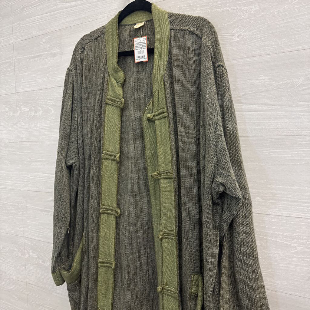 Tribe Green Hand Woven Cotton Long Sleeve Duster Large