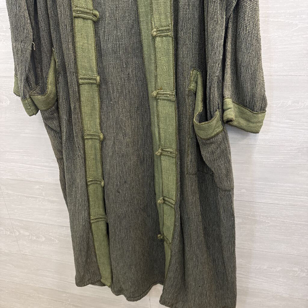 Tribe Green Hand Woven Cotton Long Sleeve Duster Large