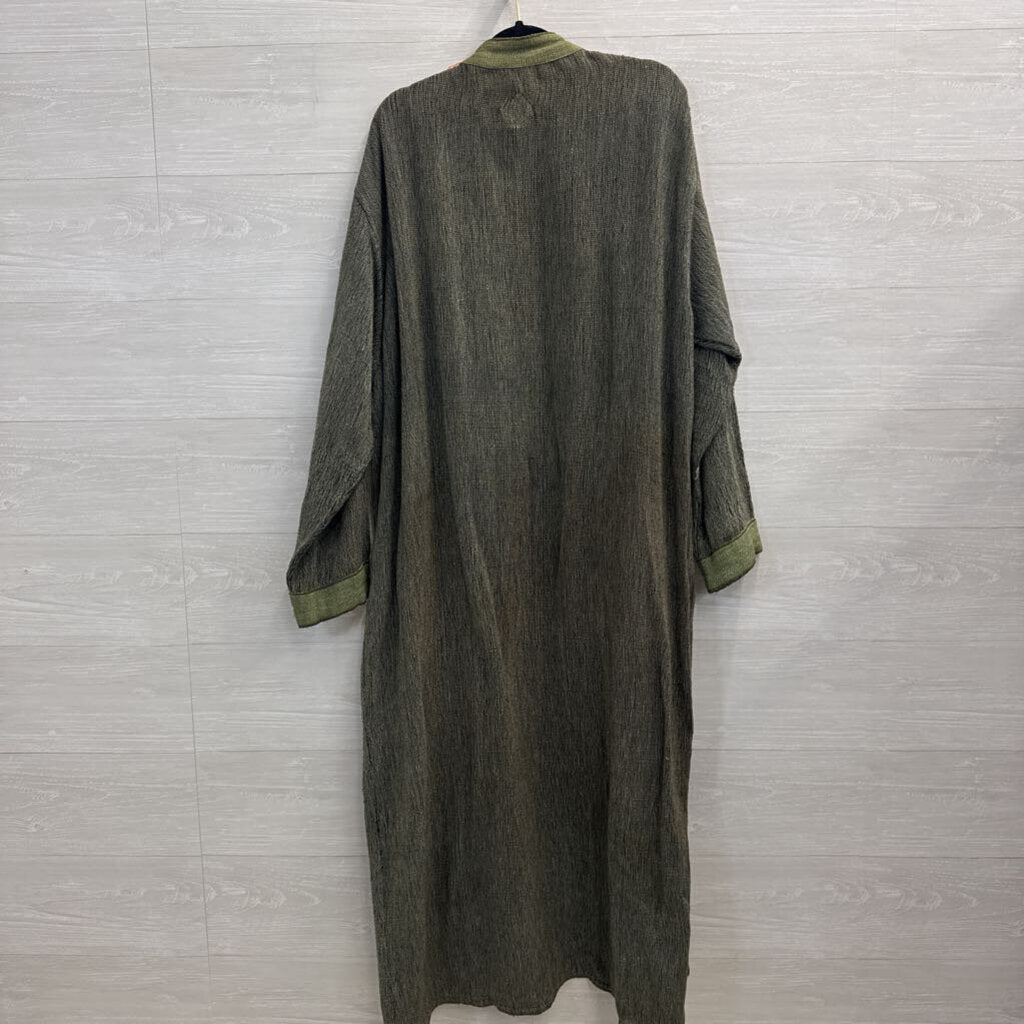 Tribe Green Hand Woven Cotton Long Sleeve Duster Large