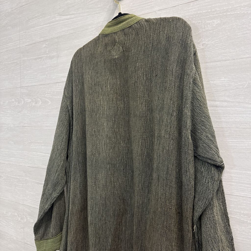 Tribe Green Hand Woven Cotton Long Sleeve Duster Large