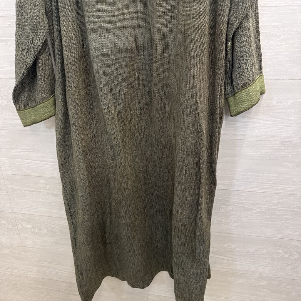 Tribe Green Hand Woven Cotton Long Sleeve Duster Large