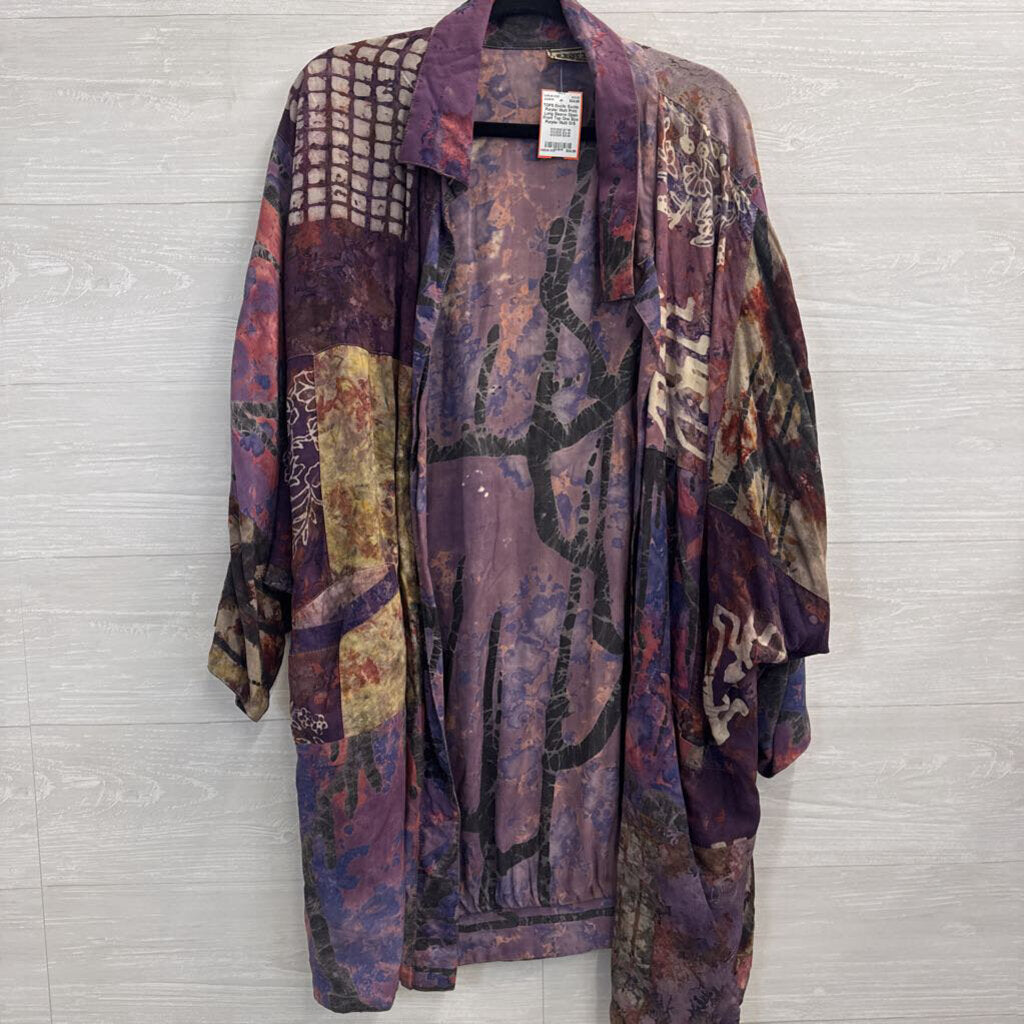 Exotic Purple/ Multi Print Long Sleeve Open Front Top One Size