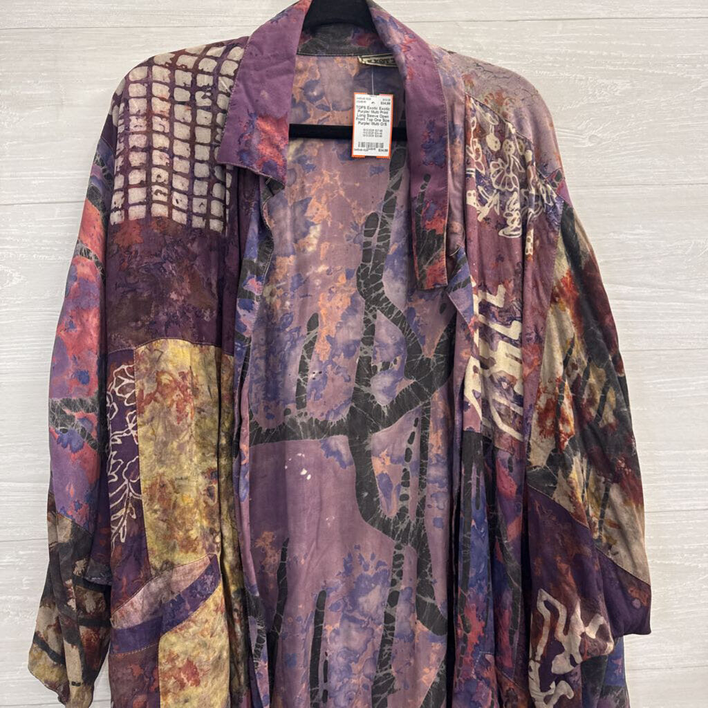 Exotic Purple/ Multi Print Long Sleeve Open Front Top One Size