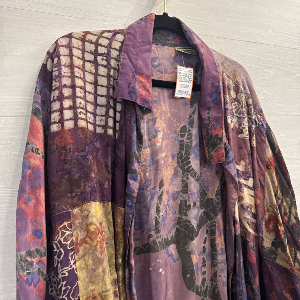 Exotic Purple/ Multi Print Long Sleeve Open Front Top One Size