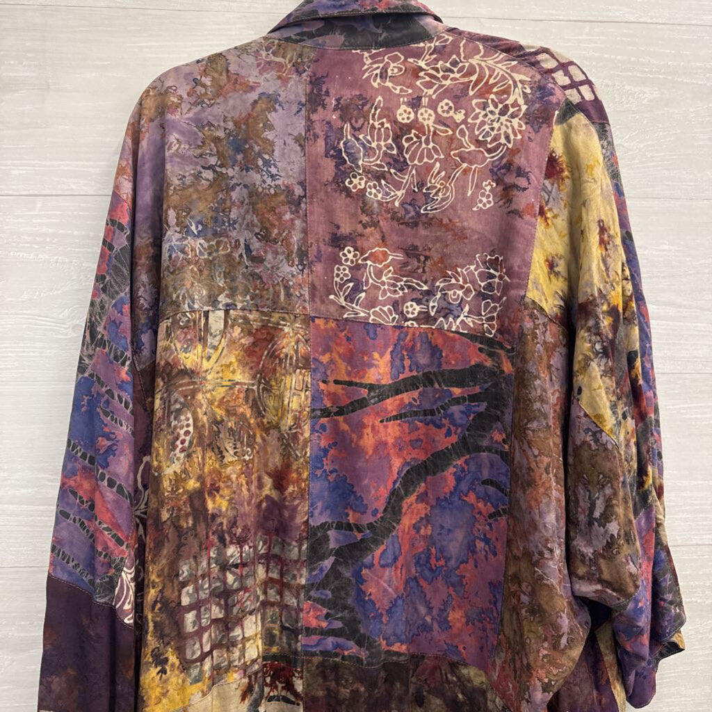 Exotic Purple/ Multi Print Long Sleeve Open Front Top One Size