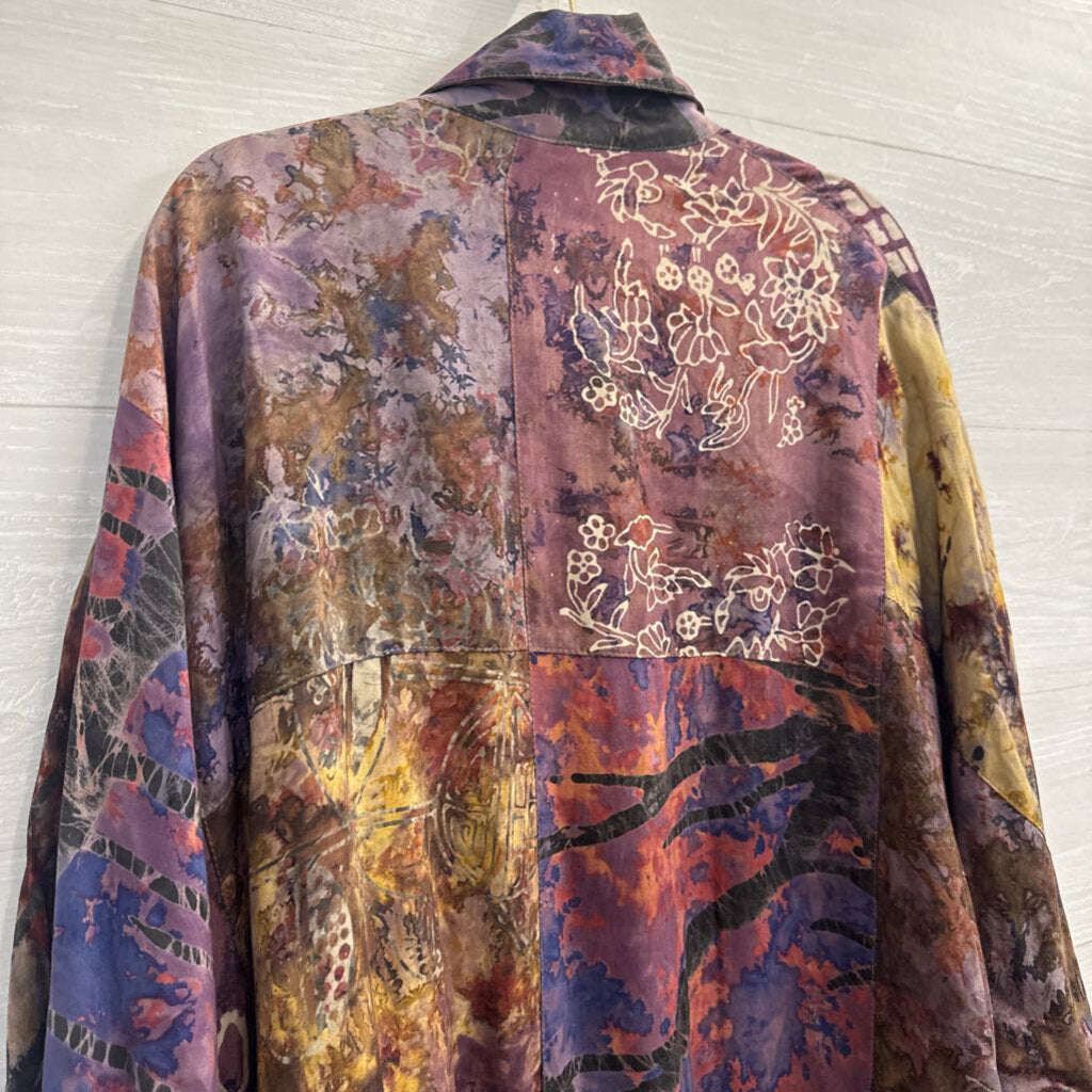 Exotic Purple/ Multi Print Long Sleeve Open Front Top One Size