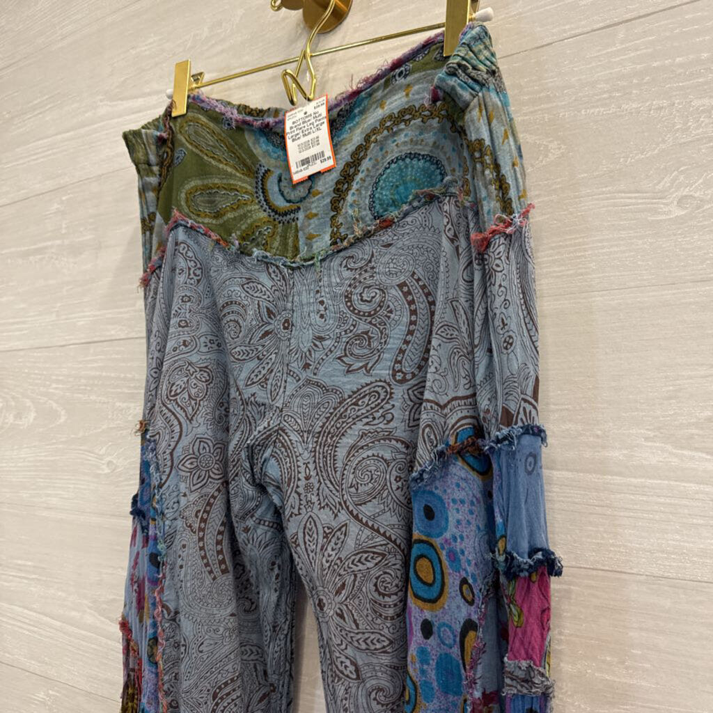 Blue/ Multi Print Flare Leg Pants Large/ Extra Large