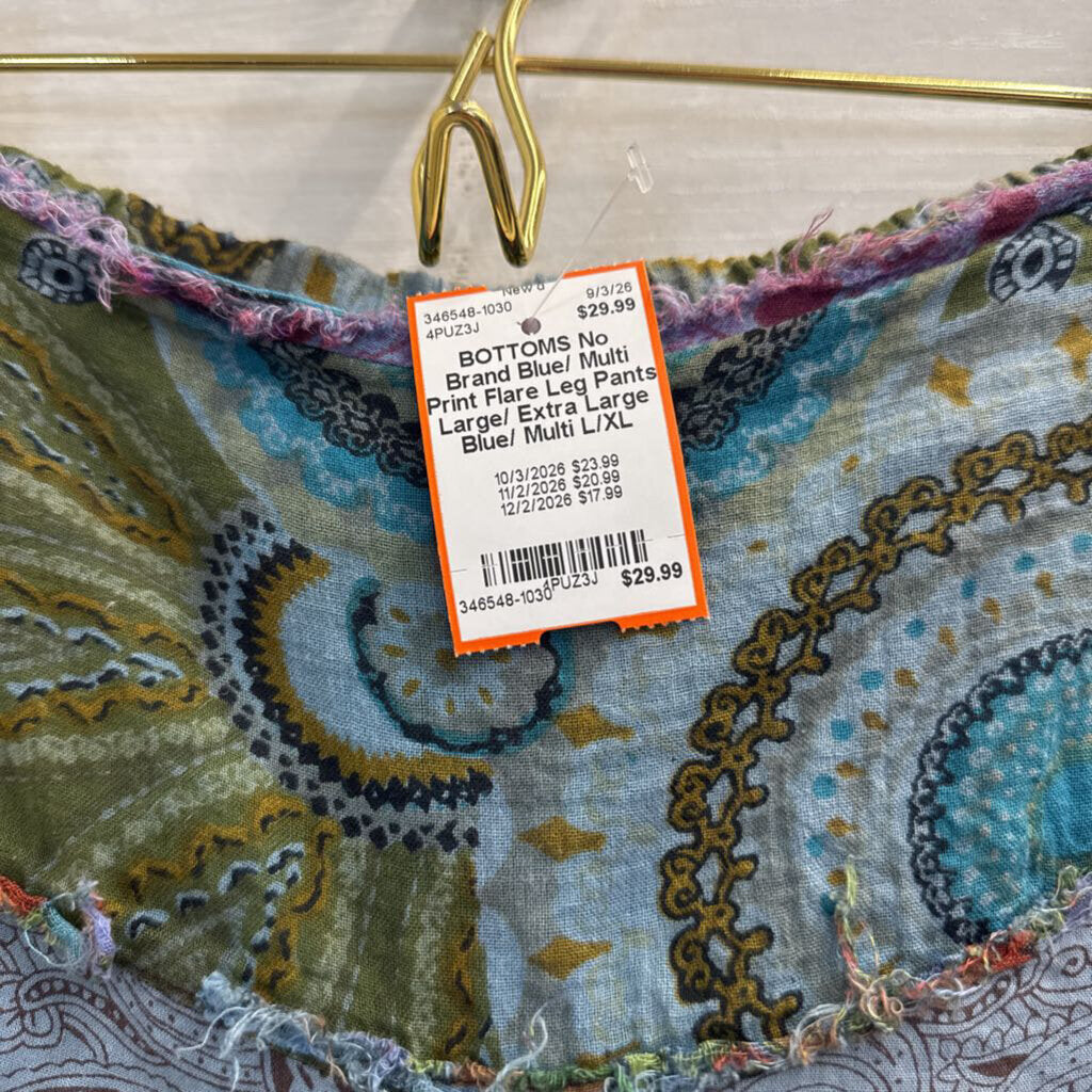 Blue/ Multi Print Flare Leg Pants Large/ Extra Large