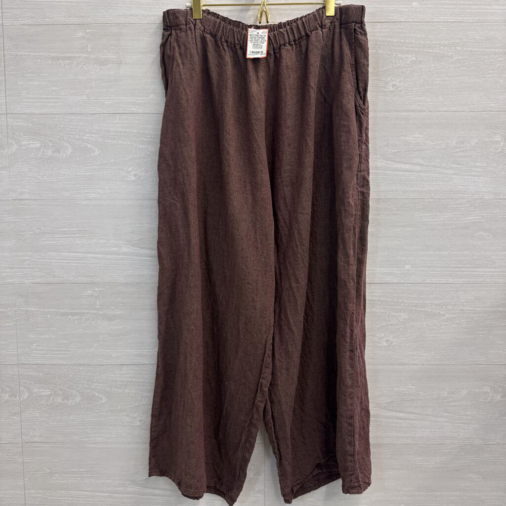 Flax Brown 100% Linen Wide Leg Pull On Pants Large
