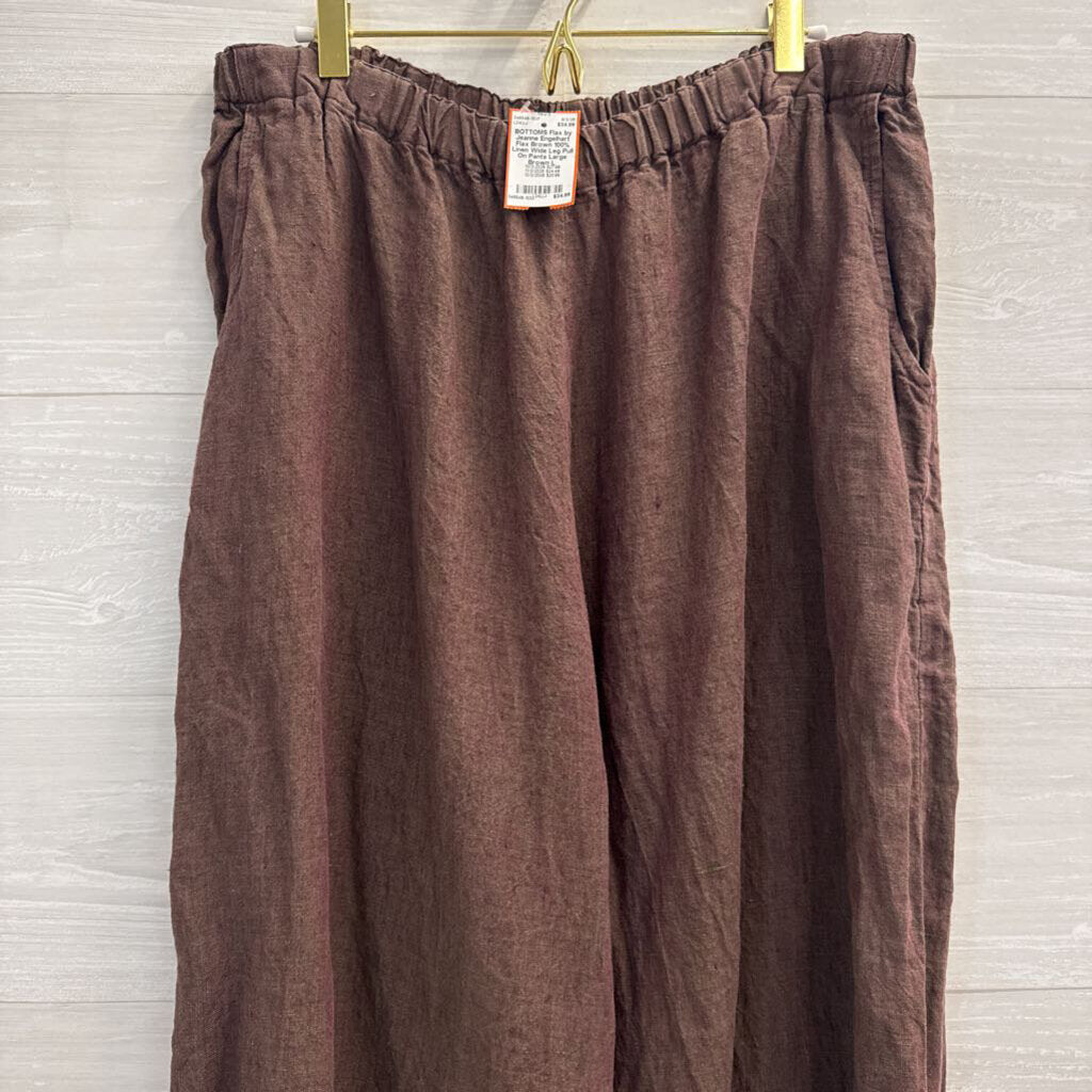 Flax Brown 100% Linen Wide Leg Pull On Pants Large