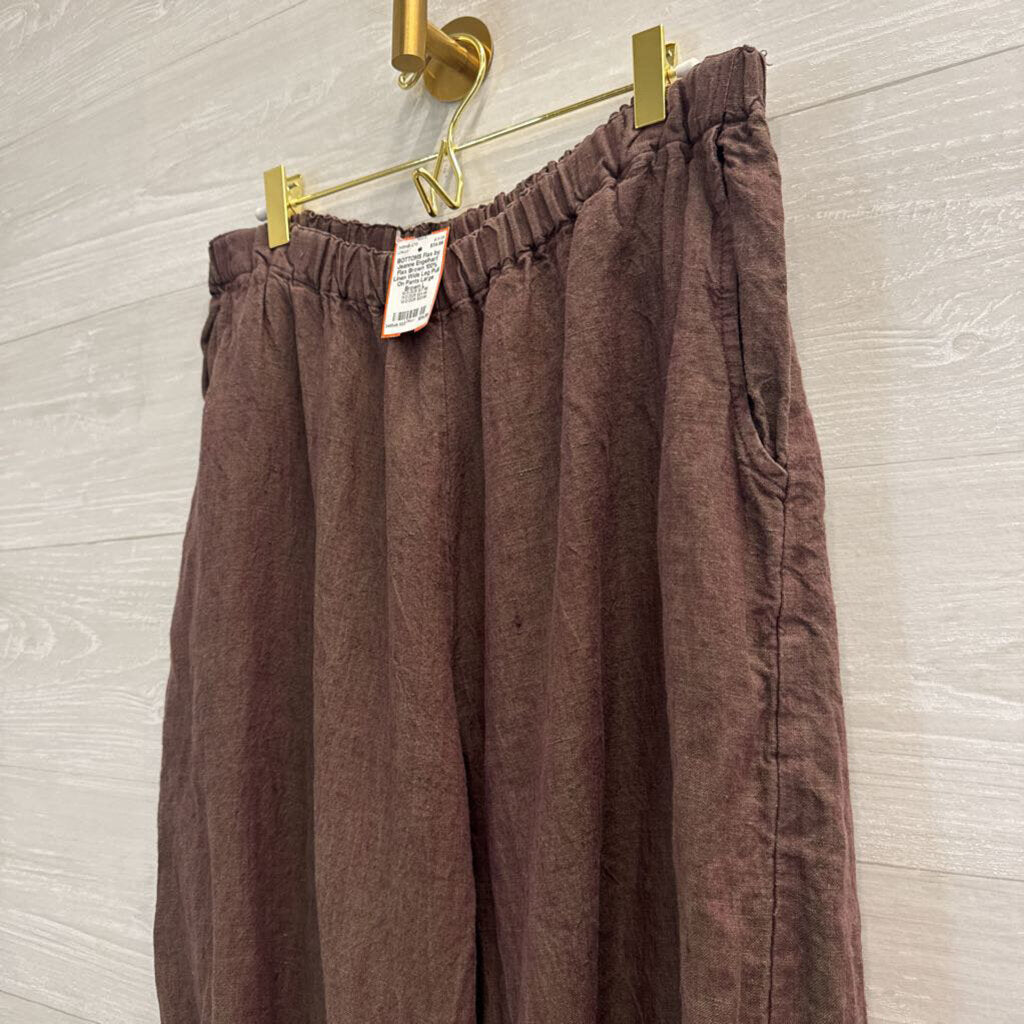 Flax Brown 100% Linen Wide Leg Pull On Pants Large