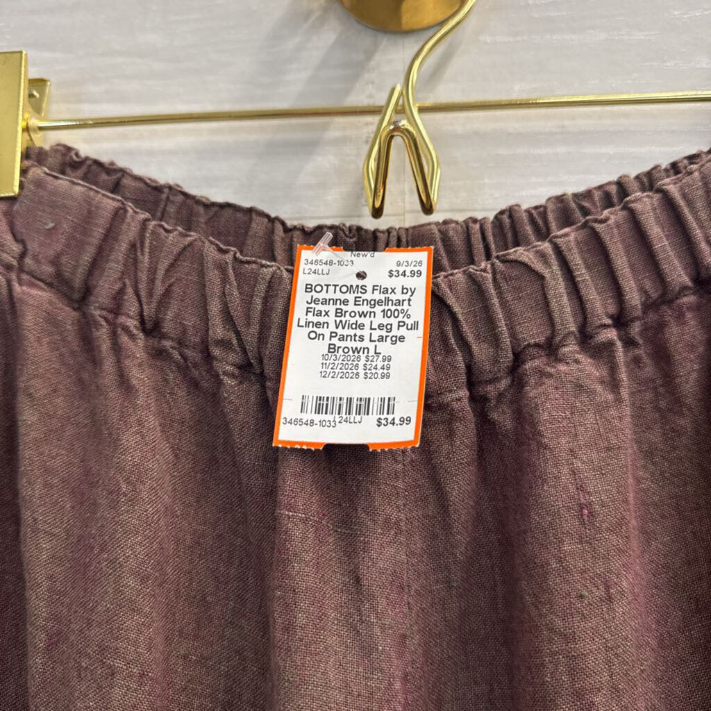 Flax Brown 100% Linen Wide Leg Pull On Pants Large