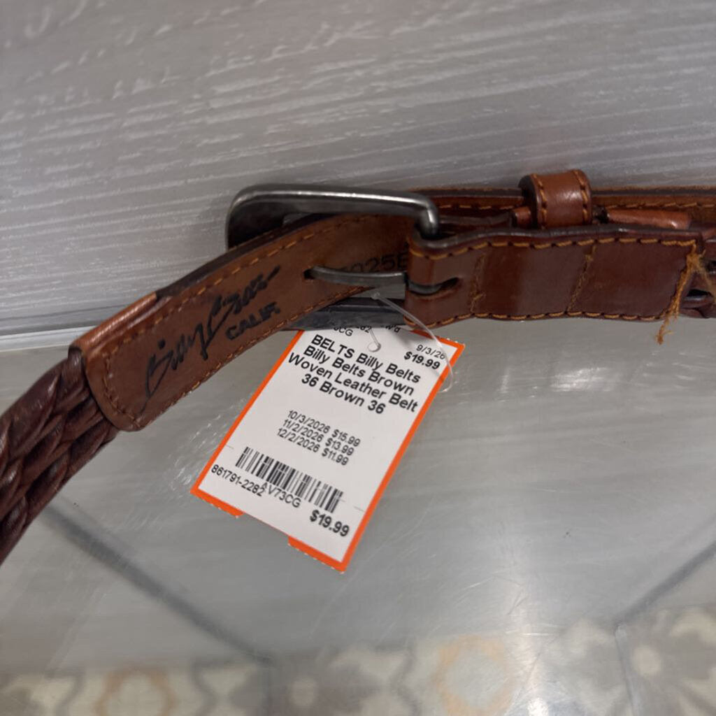 Billy Belts Brown Woven Leather Belt 36