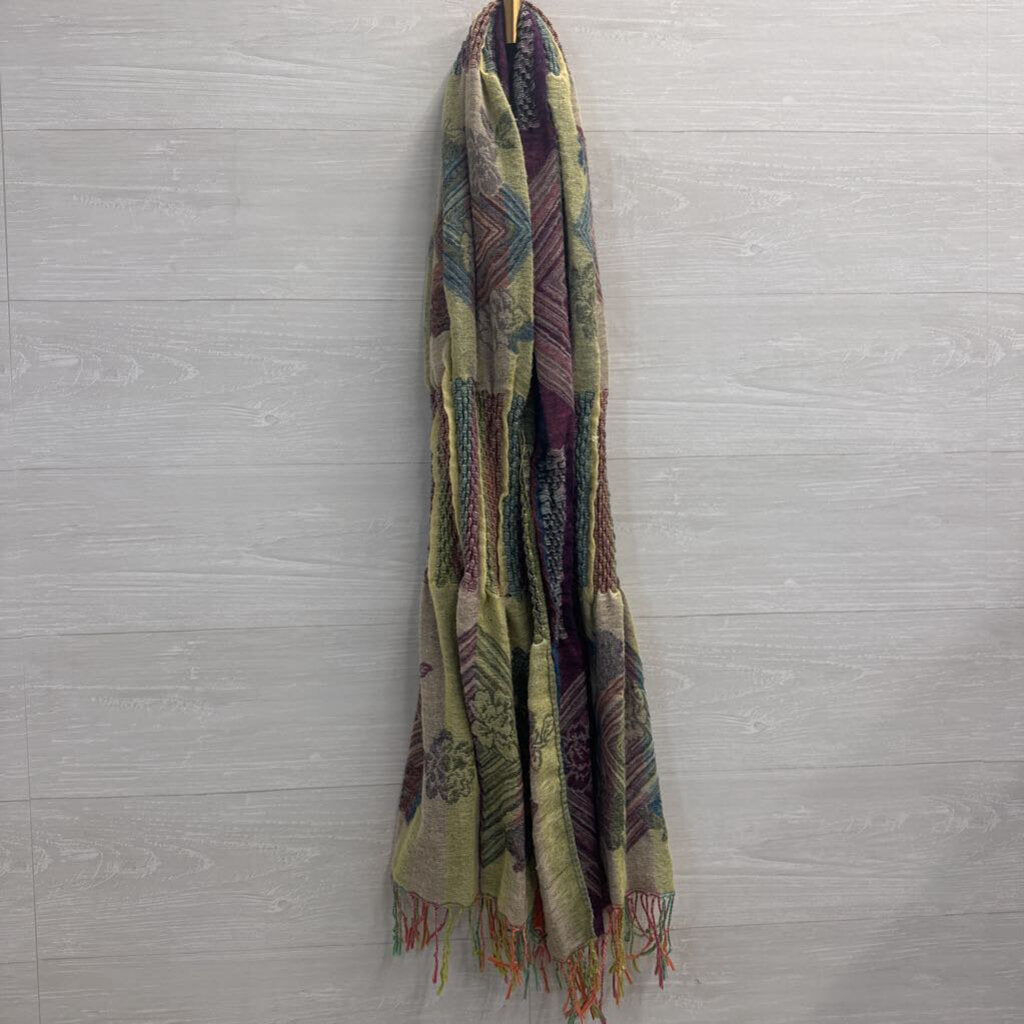 Green/ Purple Print Textured Scarf
