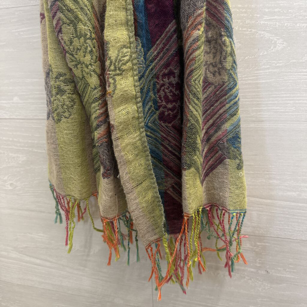 Green/ Purple Print Textured Scarf