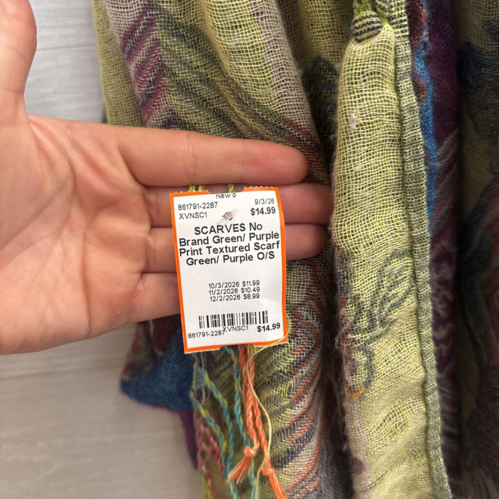 Green/ Purple Print Textured Scarf