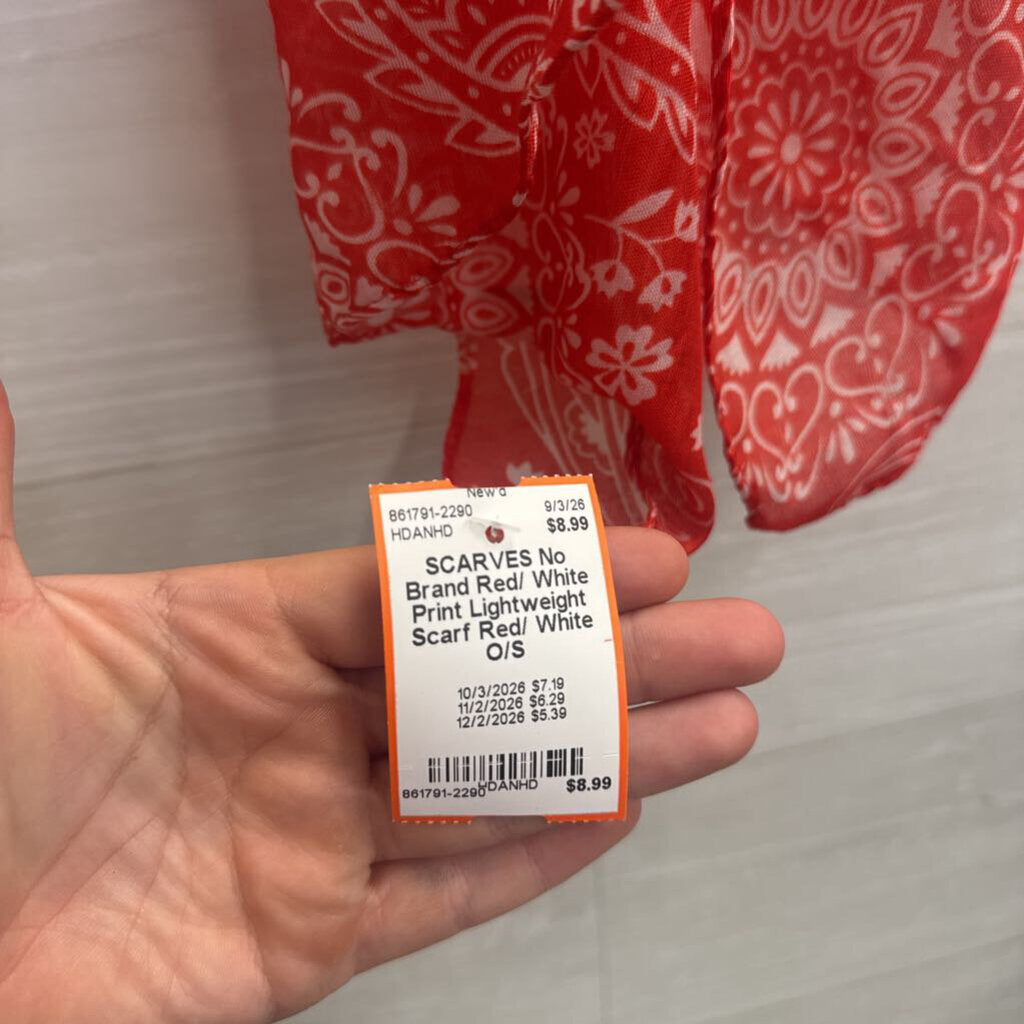Red/ White Print Lightweight Scarf
