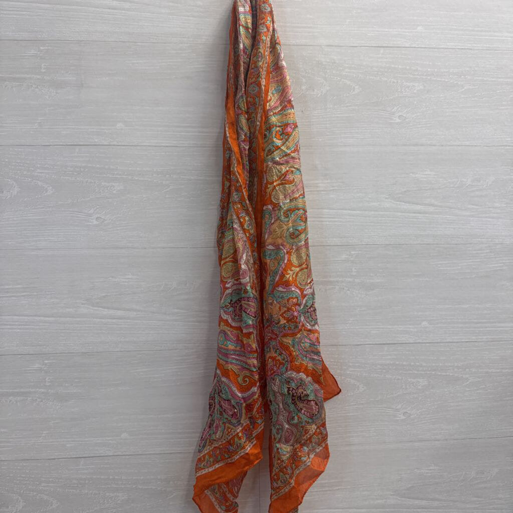 Orange/ Multi Print Lightweight Scarf