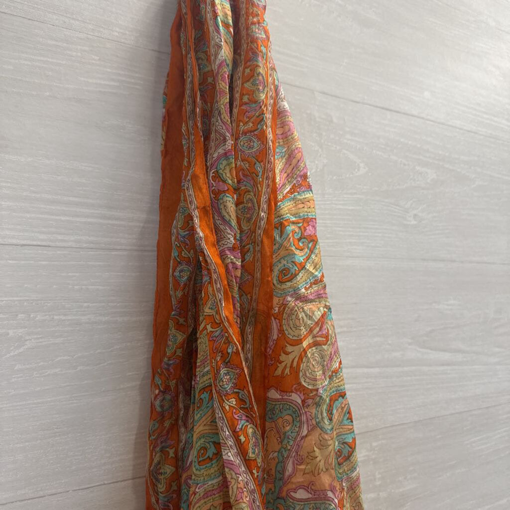 Orange/ Multi Print Lightweight Scarf