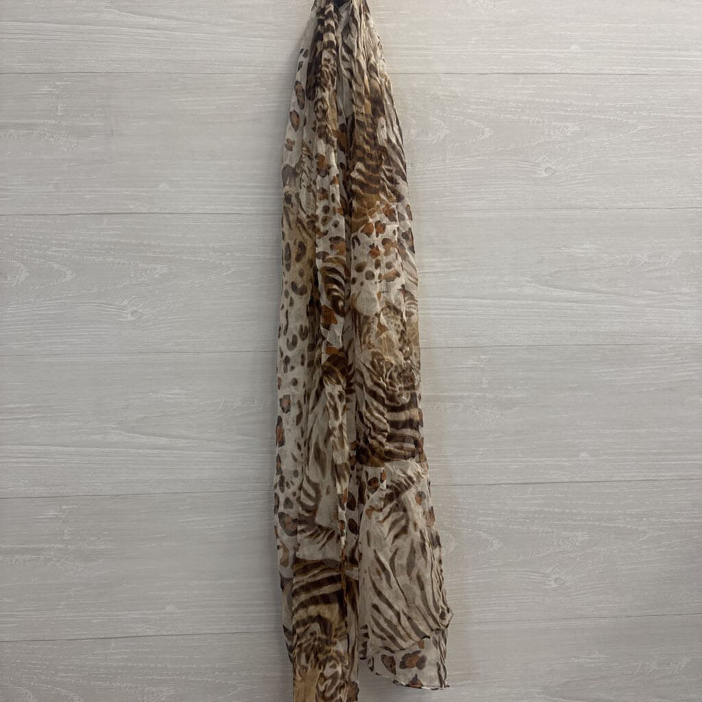 White/ Brown Leopard Print Lightweight Scarf