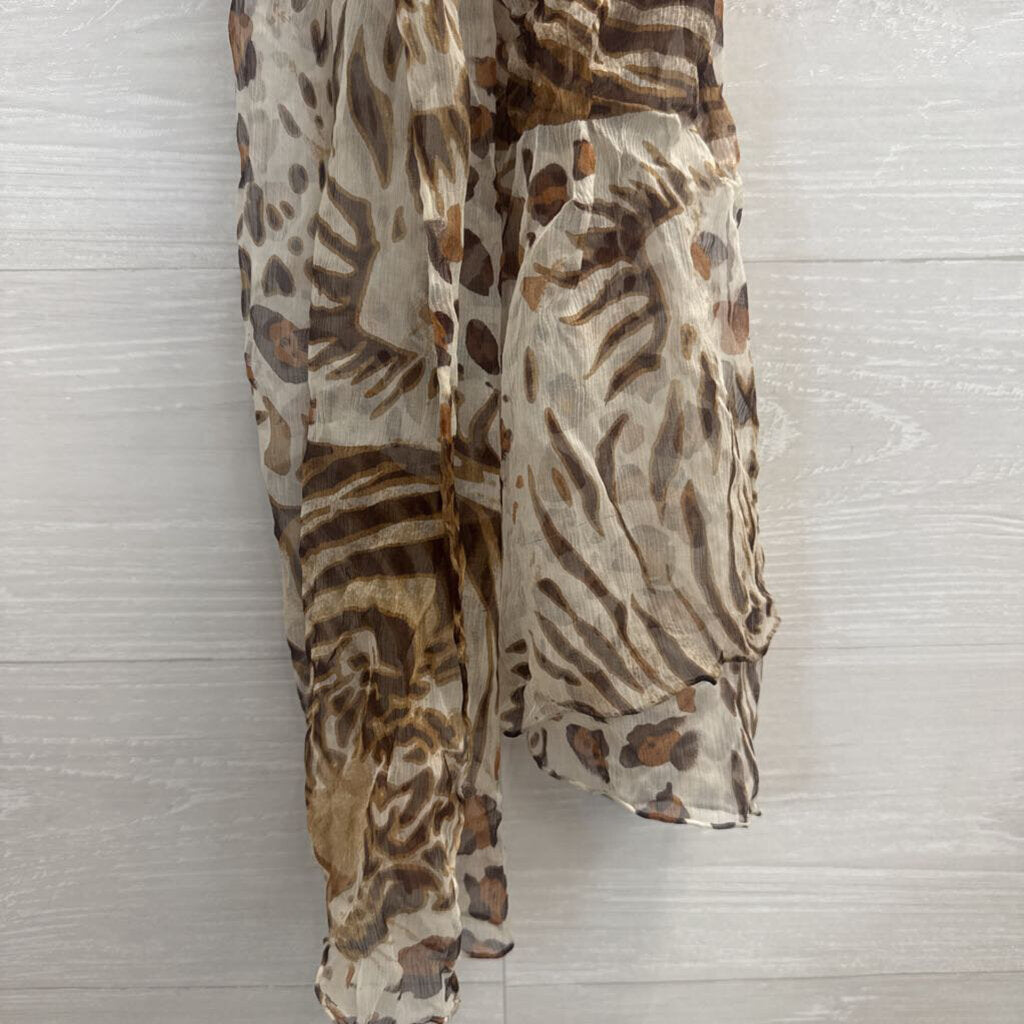 White/ Brown Leopard Print Lightweight Scarf