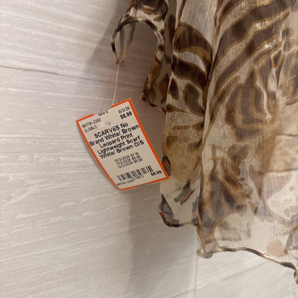 White/ Brown Leopard Print Lightweight Scarf