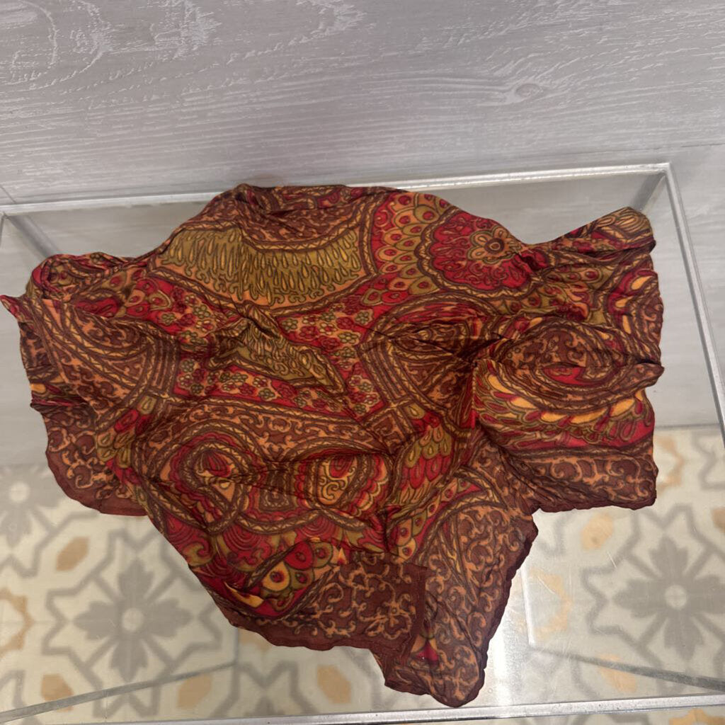 Brown/ Red Silky Print Bandana Scarf