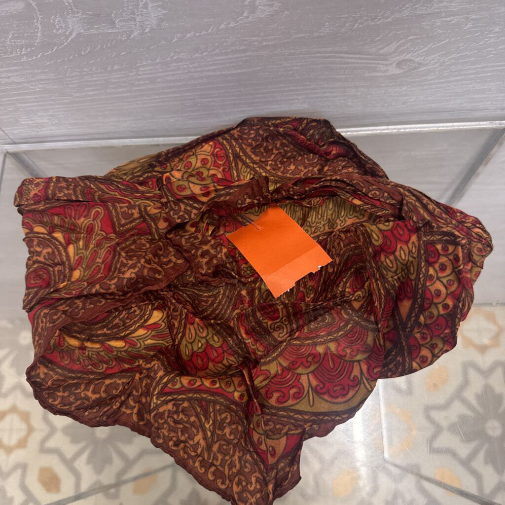 Brown/ Red Silky Print Bandana Scarf