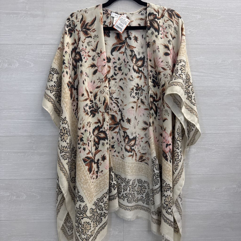 Nine West White/ Multi Print Kimono Top One Size