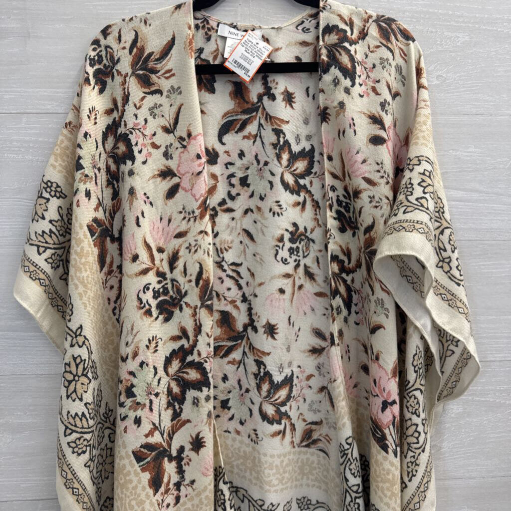 Nine West White/ Multi Print Kimono Top One Size