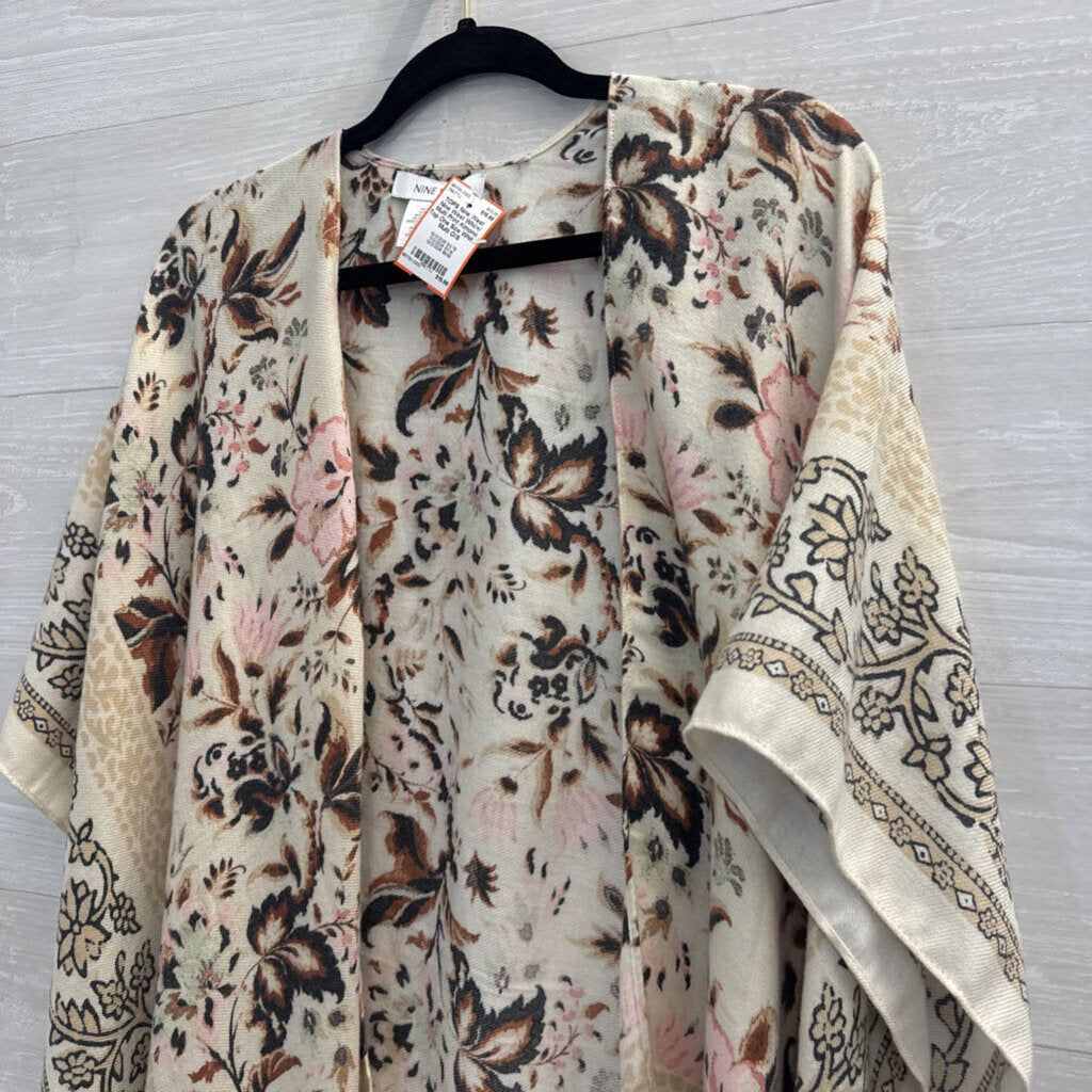 Nine West White/ Multi Print Kimono Top One Size