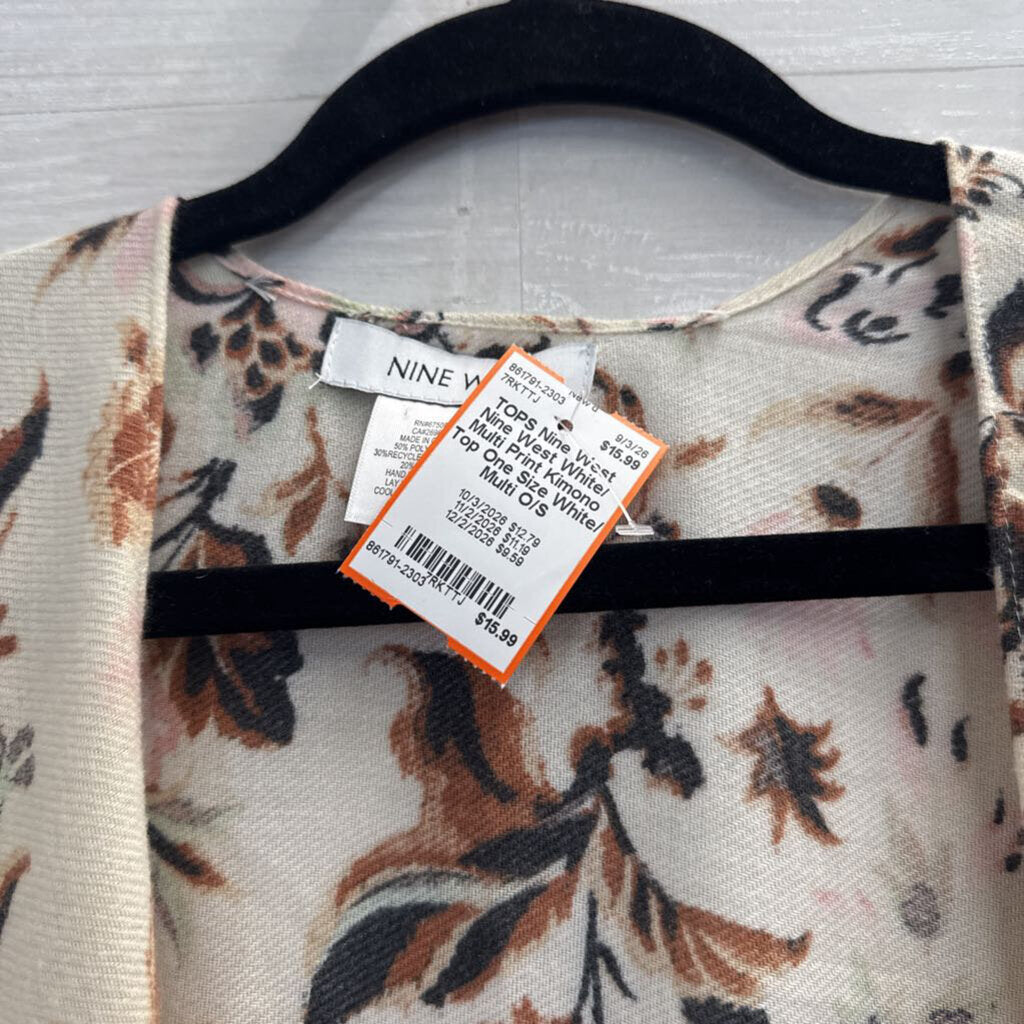 Nine West White/ Multi Print Kimono Top One Size