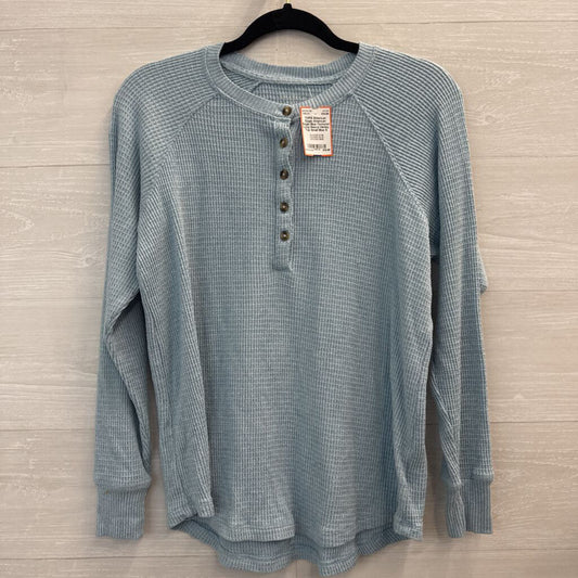 American Eagle Blue Textured Long Sleeve Henley Top Small