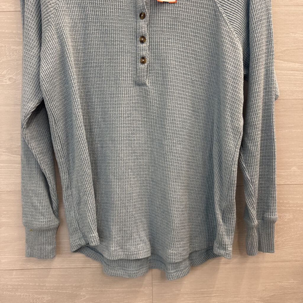 American Eagle Blue Textured Long Sleeve Henley Top Small