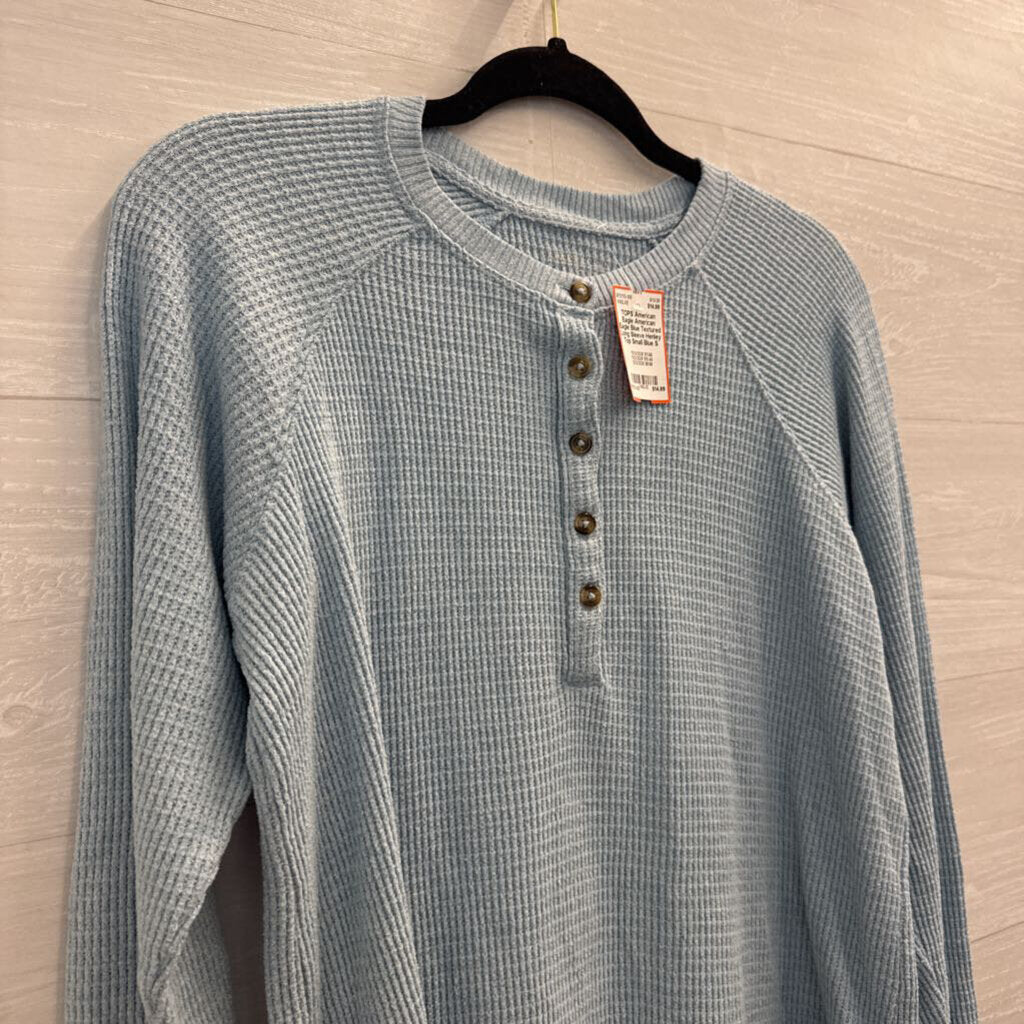 American Eagle Blue Textured Long Sleeve Henley Top Small